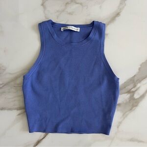 Zara Purple Blue Basic Crewneck Sleeveless Women's Crop Top Size Small